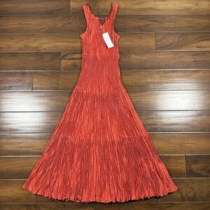 Eileen Fisher Women's Size XS‎ Flame Orange Crushed Silk Tiered Long Dress